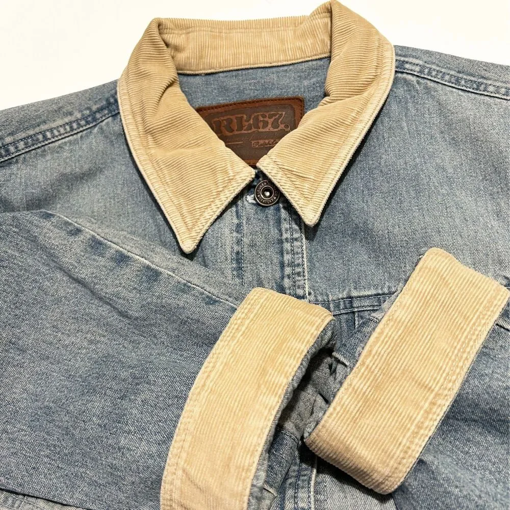 Ralph Lauren Jean Jacket Women's Large Blue Denim Tan Corduroy Collar/Cuffs - Picture 3 of 10